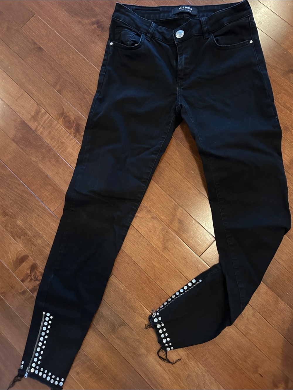 Black Skinny Jeans with Studded Hem - Slim Fit